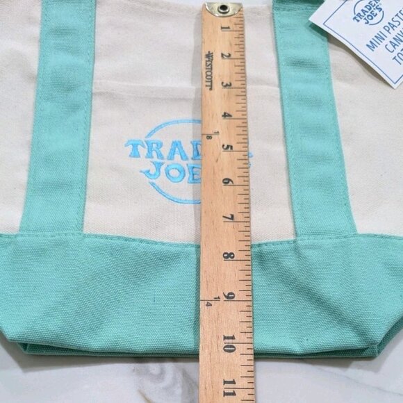 NWT Trader Joes Mini Pastel Canvas Tote Bag Green - Picture 2 of 5